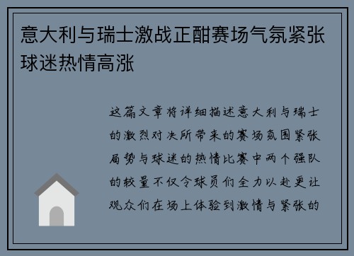意大利与瑞士激战正酣赛场气氛紧张球迷热情高涨